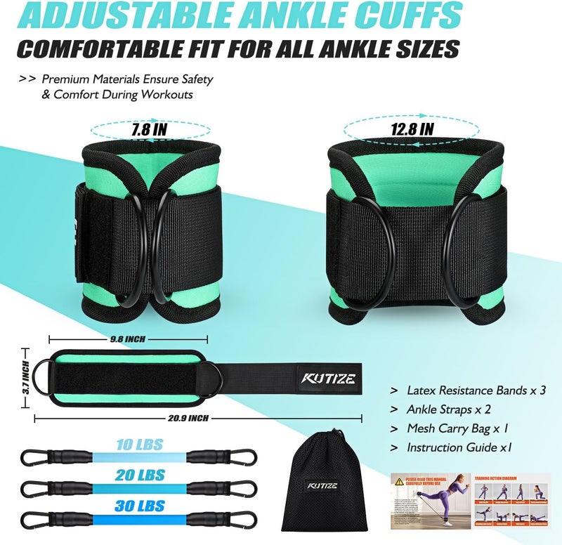 KUTIZE Ankle Resistance Bands with Cuffs for Women & Men - 3-Level Adjustable Leg & Glute Workout Equipment, Portable Home Gym Exercise Bands for Kickbacks, Hip Thrusts, Yoga, Strength Training - Image 5